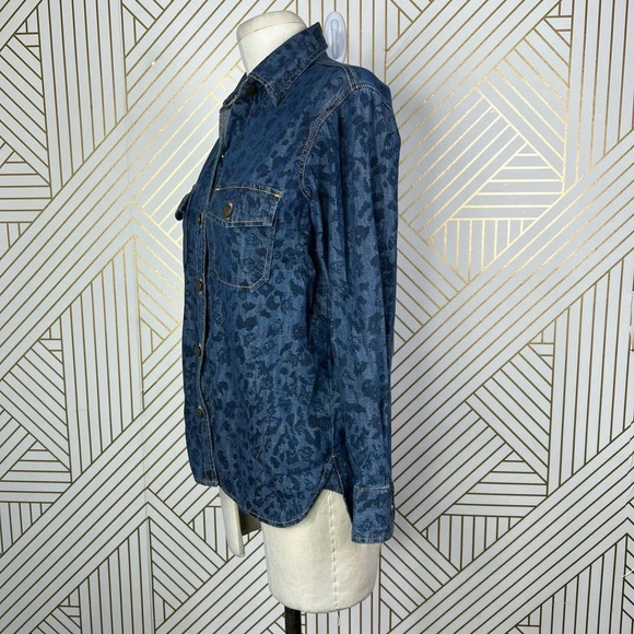 Current/Elliott The Perfect Shirt in Indigo Leopard Denim Size US 0‎ / XS - Picture 6 of 12